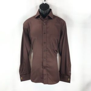 Men's Prime Time Brown Striped Dress Shirt